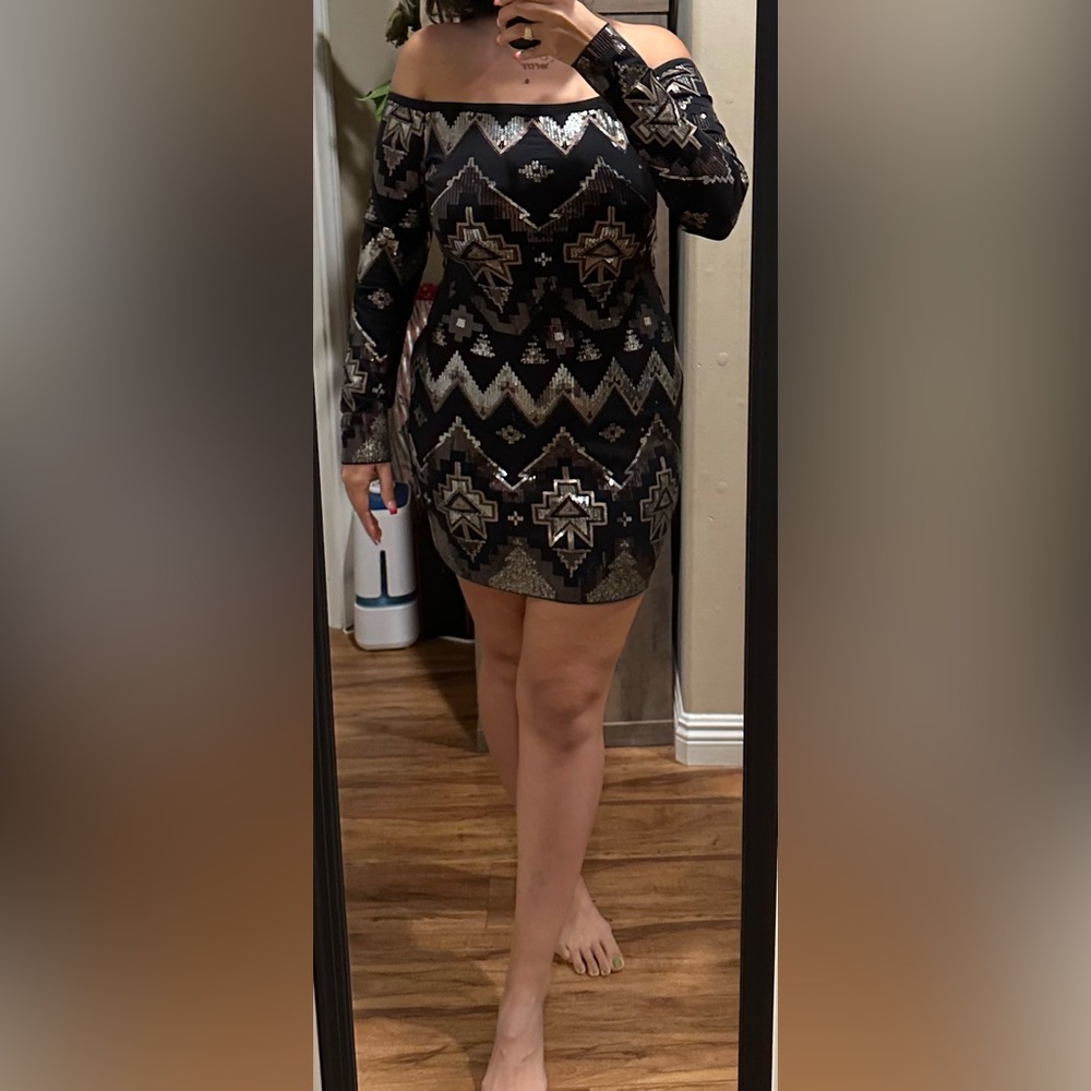 Off the shoulder sequin dress - perfect for New Years